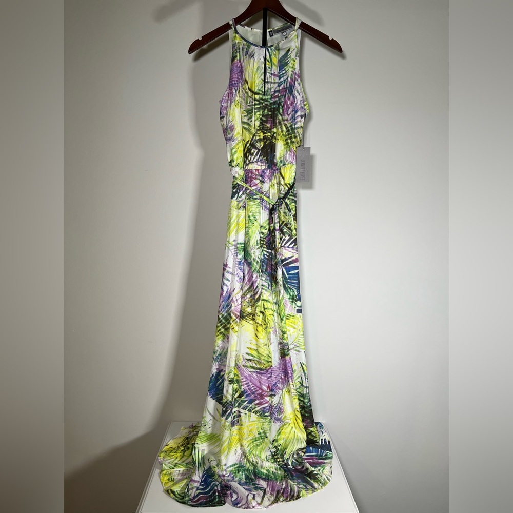 NWT Jennifer Lopez Tropical Halter Maxi Dress, Womens Sz XS, Vacation Resortwear